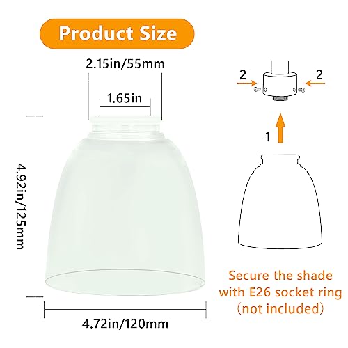 Image of 3-Pack Clear Glass Shades, Bell Shaped Glass Shade Covers Ceiling Fan Lamp Replacements, Light Fixtures Lampshade for Chandelier Wall Sconces, 1.61 inch Fitter Size, 5 inch High x 4.7 inch Diameter