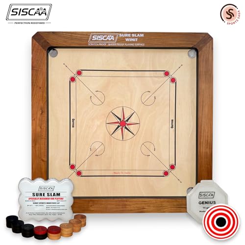 Image of Siscaa Winit Sureslam Carrom Board Full Size 35 Inch | Premium Fast Indian 29x29 Inch Ply | Includes Genius Striker, Coin Set, Top Cover, Powder | Perfect for Champions