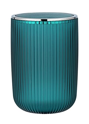 WENKO Schwingdeckeleimer Agropoli L Petrol, 5,5 Liter, Badezimmer-Mülleimer mit Deckel, Abfalleimer aus hochwertigem Kunststoff mit plastischer Formgebung und gefrosteter Oberfläche, Ø 19 x 27 cm