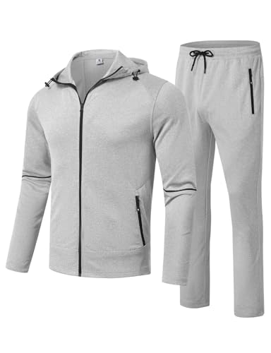 Image of YSENTO Mens Tracksuit Sets Full Zip Jogging Sports Gym Suit 2 Piece Athletic Contrast Sweat Suits with Hoodie(Light Grey,S)