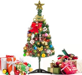 Tabletop Christmas Tree Artificial Xmas Trees and 3M Wire String Lights Mini Ornaments Miniature Desk Trees Plastic Winter DIY Crafts Mini Pine Tree for Christmas Holiday Party Home Decor