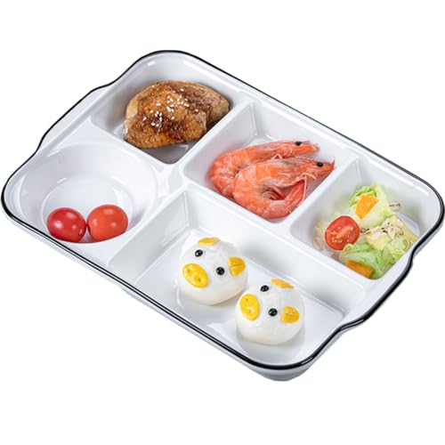 AIYoo Large White Dinner Plates Ceramic Divided Plate 12 Inch 5 Compartment Porcelain Portion Control Plate for Adults Bariatric Diet - Microwave, Oven, and Dishwasher Safe