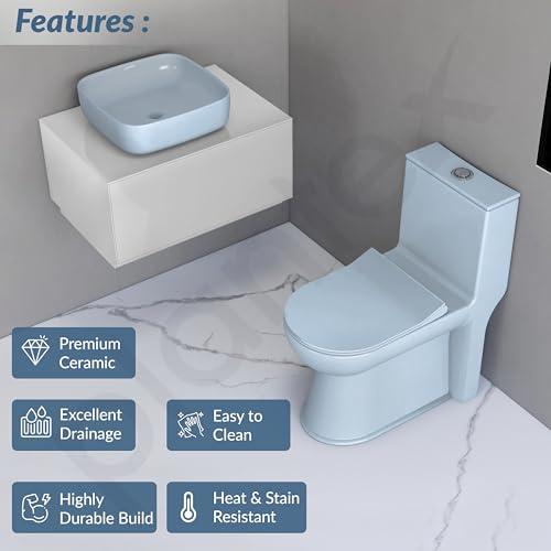 Image of Plantex Ceramic One-Piece Commode with Counter-Top Basin for Bathroom /Rimless Western Toilet /Bathroom Wash Basin - S Trap Commode - Ocean