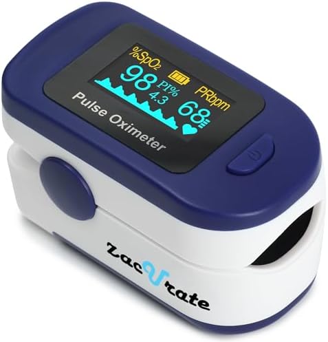 Zacurate 500B-B Wireless Bluetooth Fingertip Pulse Oximeter, Blood Oxygen Monitor with Free App, SpO2, Plethysmograph, and Perfusion Index Finger Oxygen Sensor