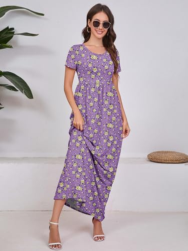 Image of DEARCASE Maxi Dress for Women Short Sleeve Casual Summer Loose Plain Comfy Long Dresses with Pockets