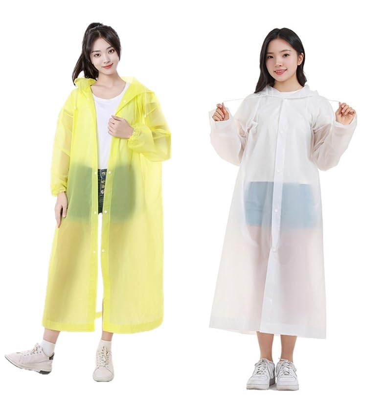 Image of Rain Ponchos for Adults, Reusable PEVA Rain Coats for Women Men Waterproof Lightweight Long Rain Jackets with Hood