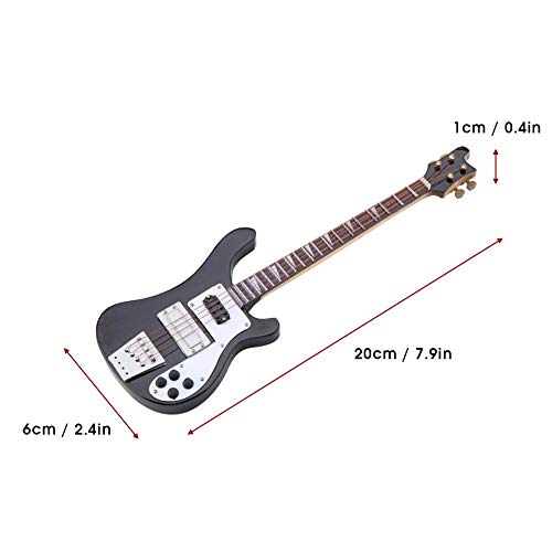 Hongzer Gitarreninstrument, schwarz Miniatur Bassgitarre Replikat mit Ständer und Koffer Instrument Modell Ornamente Geschenk