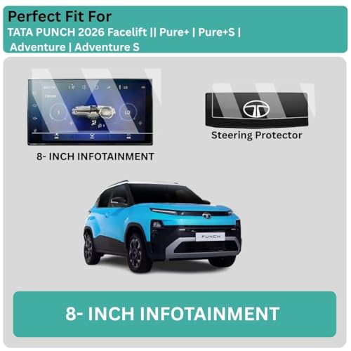 Image of Wisely 2Pcs - Screen Guard for TATA PUNCH (2026) Pure+ / Pure+S / Adventure / Adventure S Car - 8 Inch Display Infotainment System + Steering Cluster Protector - Stereo Accessories - Touch Responsive - HD Clear