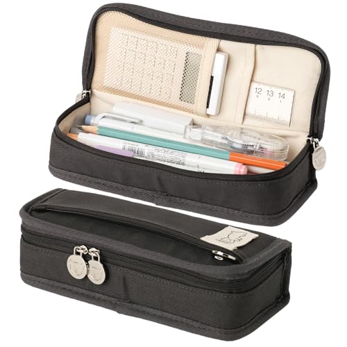 Image of Daily Black Pencil Case, Large Capacity Pencil Pouch with Ample Storage, Simple Design for Students and Professionals