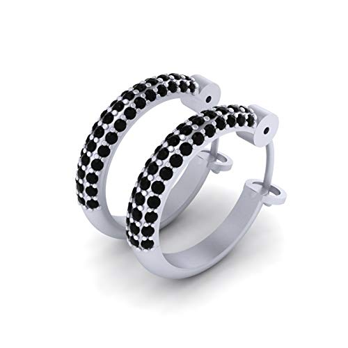 Créoles argent sterling 925 massif et diamant noir pour l'excellence