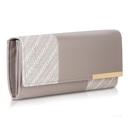 Image of Wallet for Women Girls Stylish Floral Faux Leather with Phone Space Coin Compartment Mobile Storage 4 Card Slots Holder Cash Zip Pockets Hand Clutch for Daily Use Ladies Long Purse (Grey)