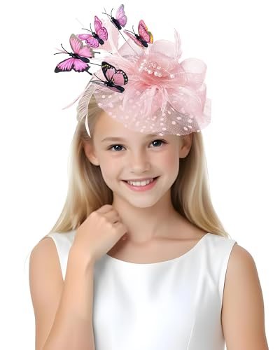 Girls Tea Party Fascinators Hats Tea Party Butterfly Headband for Girls Wedding 1920s Party Halloween Costume 5