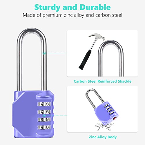 Kawaha Cl21Vp 2.6 Inch Long Shackle Combination Lock, 4 Digit Combination Padlock Set Your Own Combination For Gym Locker Lock, School, Gates, Doors, Toolbox, Hasps And Storage (Very Peri (L) *1) #TOP2