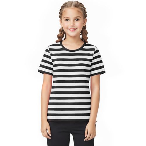 Image of Kids Striped T-Shirt,Short Sleeve,Crew Neck,Boy Girls Summer Tee Top Halloween Costumes 3-12 Years