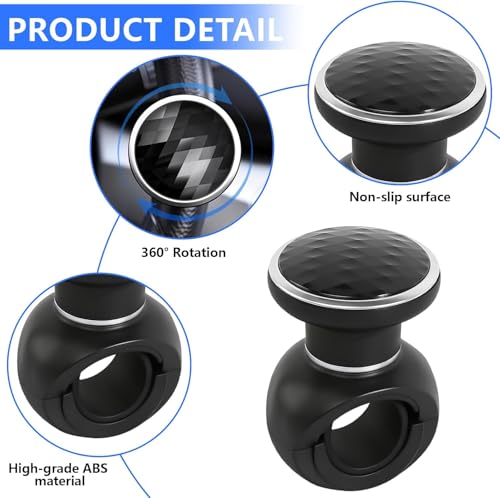 Image of Eliane Universal Car Steering Wheel Power Knob 360 Rotation Spinner Ball Handle | Non-Slip ABS Grip | 360 Degree Steering Booster for Cars, Trucks, Tractors - Black