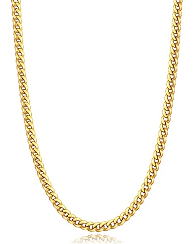 Jewlpire Gold Chain for Men 4mm Mens Necklace Cuban Link Chain Necklace for Men 18K Gold Plated Chain Necklace Sturdy & Durable Mens Necklaces 18 inch