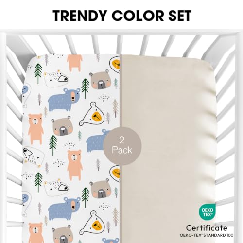 Image of Little Grape Land Crib Sheets for Boys and Girls, 2pk Baby Crib Fitted Sheet for Standard Size Crib and Toddler Mattress, Super Soft Baby Sheet
