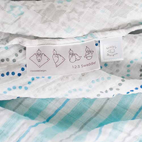 Image of SwaddleDesigns Cotton Muslin Swaddle Blankets for Baby Boy & Baby Girl, Neutral Receiving Blankets for Newborn, Baby Registry & Gift, 46 x 46 inches, Indigo Denim Watercolor, Set of 3