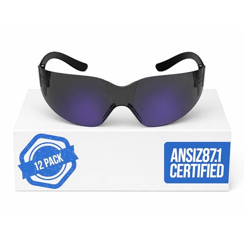 RUGGED BLUE - Work Safety Glasses For Men | ANSI Z87 Certified Eyewear For Shooting Range | Anti-Scratch Outdoor Glasses | Construction/Outdoor Safety Glasses | Safety Goggles - 12 Pack Blue
