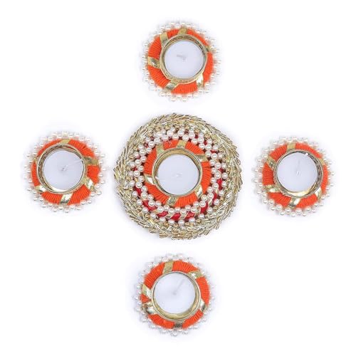 Image of TIED RIBBONS Set of 6 Florals Tealight Candle Holders for Diyas Decor Centerpieces Votives - Decorations Items for Home Decor (Yellow, Pack of 6)