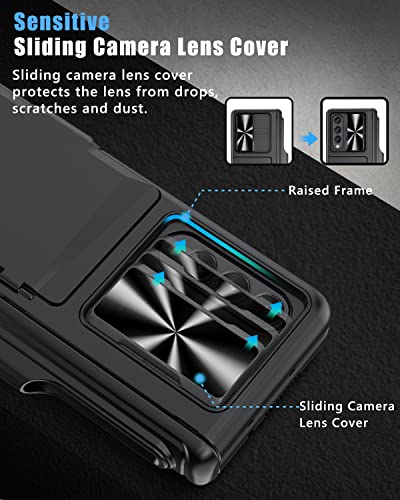 Vihibii For Galaxy Z Fold 3 Case With Card Holder & S Pen Holder, Sliding Camera Lens Protective Cover & Hinge Protaction & Kickstand & Screen Protector, Case For Samsung Galaxy Z Fold 3 2021 (Black) #TOP2