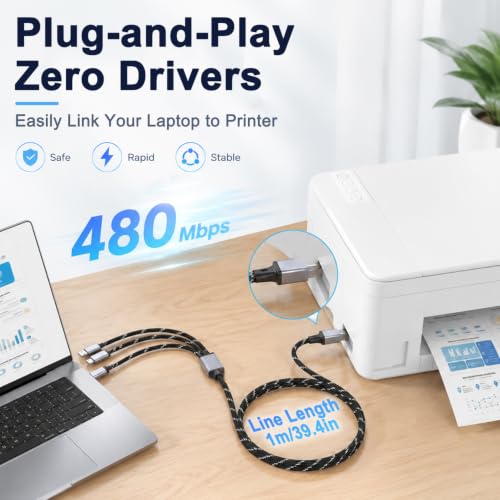 Image of Verilux 3 in 1 Printer Cable USB C USB A and 8 Pin to USB B Cord