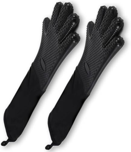 Miniatura 7 de Linwnil Guantes De Horno De Silicona Profesionales Extralargos Con Forro Acolchado, Guantes De Horno Duraderos Resistentes Al Calor, Guantes De Horno Resistentes Al Calor, Paquete De 2 Negro