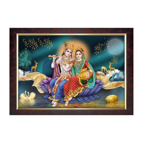 Image of Dharvika Innovations Radha Krishna Photo Frame Big Size Home Decoration with Sparkle Coated Lamination (14x20 Inch) - 20493