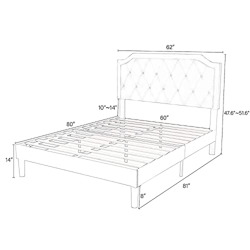 Einfach Queen Size Bed Frame, Upholstered Platform Bed With Strong Wood Slats Support, No Box Spring Needed, Easy Assembly, Dark Grey #TOP1