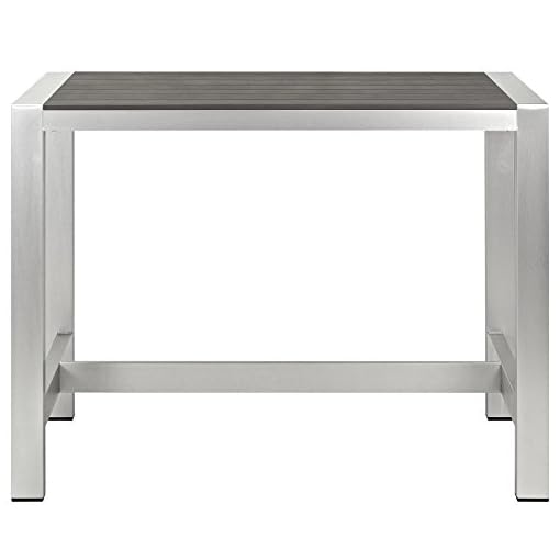 Modway Shore Aluminum Outdoor Patio 60" Rectangle Bar Table in Silver
