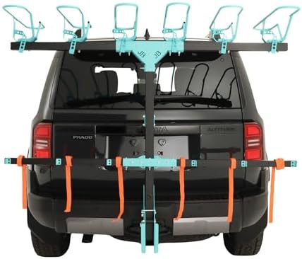 6-Bike Vertical Hitch Bike Rack with Free Slow Fold Strut for Vehicles with 2-Inch Class III Hitch, Easy-Load Design, Velo Turquoise