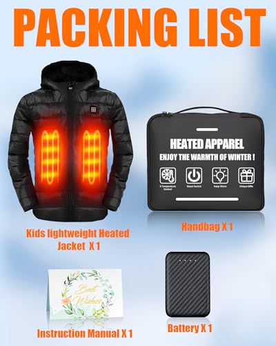 Kids Heated Jacket - Boys and Girls Heating Jackets Hoodie Coat With Battery Pack Heated Clothing for Skiing4