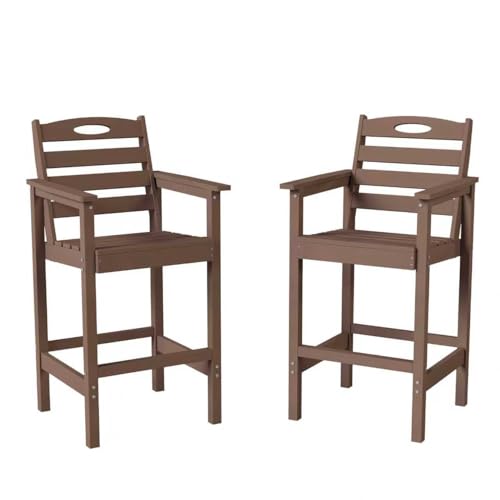 Image of Domi Barstools, Tall Adirondack Chairs Set of 2, Bar Height Outdoor Chairs | HDPE, Oversize, All-Weather, Brown