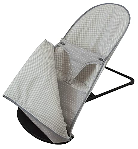 Funda y Saco para Hamaca Compatible con BabyBjörn Balance Soft - Sustituye tapicería Original - Topitos/Vichy - Gris - Altura de Tapa Regulable -Hecho en España - Nenel Cover