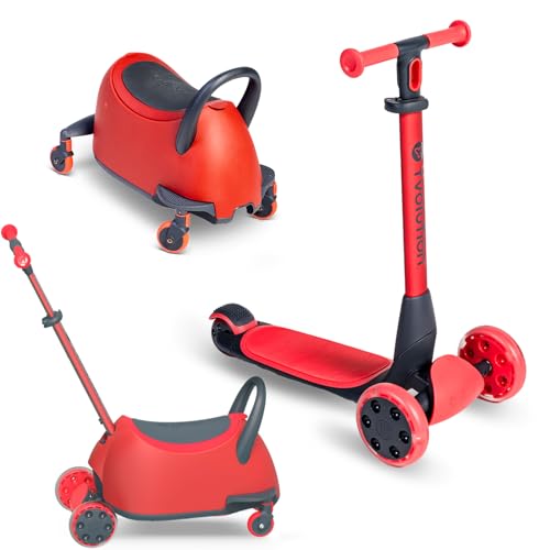 Yvolution YGlider Luna Rojo - 5 en 1 Evolutivo - Correpasillos, Patinete, Almacenaje