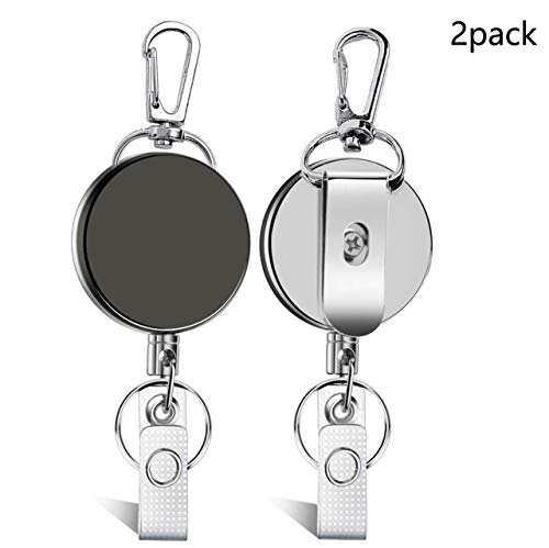 2 Pack Heavy Duty Retractable Badge Holder Reel ID Badge Holder with Belt