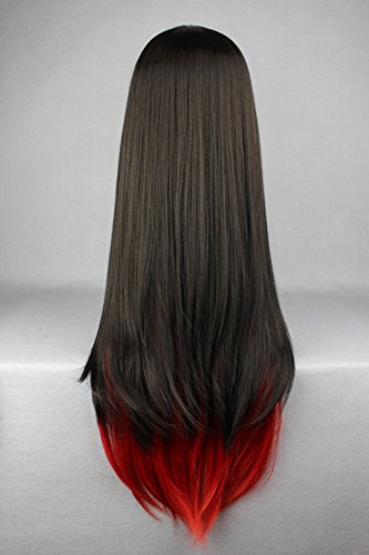 28" Long Straight Hair Black Red Ombre Multi-Color Lolita Cosplay Wigs Party Wig #TOP2