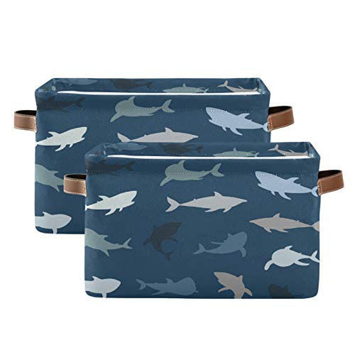 Storage Basket Sea Animal Shark Storage Cube Box Durable Canvas Collapsible Toy Basket Organizer Bin With Handles For Shelf Closet Bedroom Home Office #TOP1