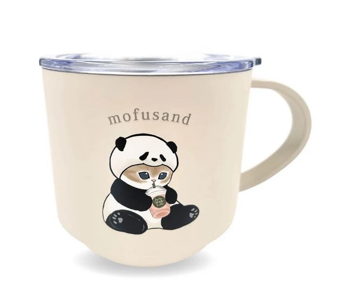 Mofusand Panda Cat Stainless Steel Mug with Lid 9.5oz Stackable Cup