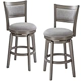 PrimeZone Swivel Bar Stools Set of 2, 26 Inch Counter Height Barstools, High Back Bar Stool with Solid Wood Legs & Wrap-Around Footrest, Counter Stools for Kitchen Island, Pub, Grey