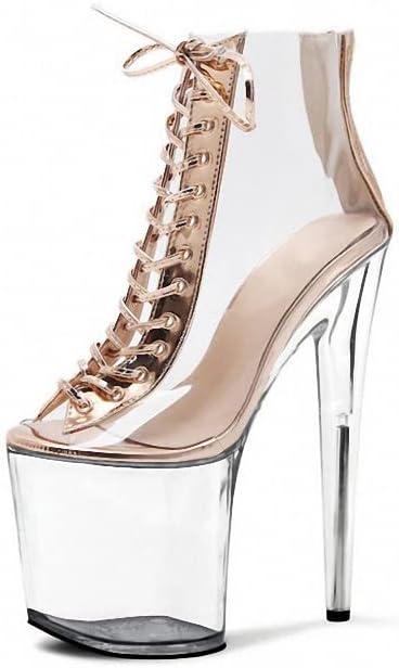 8 inch Summer Clear Gold Pole Dance Shoes Platform Exotic Stripper 20cm Open Toe Rransparent Lace Ankle Boots (8 inch heel, Silver, numeric_9_point_5)… | Image 1