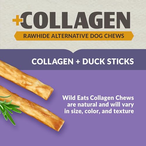 Wild Eats Beef Collagen Sticks For Dogs (25 Pack, 5 Inch) Long Lasting Dog Chews (Duck Flavored) No Hide Dog Treat Bully Stick Rawhide Free thumb #1