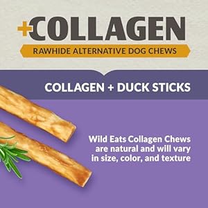 Beef Collagen Sticks for Dogs (25 Pack, 5 Inch) Long Lasting Dog Chews (Duck Flavored) No Hide Dog Treat Bully Stick Rawhide Free, Grain Free, High Protein