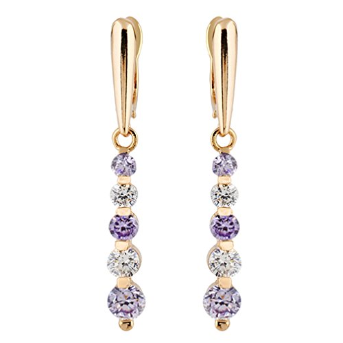 YAZILIND Elégant 18K plaqué Or ronde Boucles d'Oreilles Violet Zircon CZ Tassel Dangle pour les femmes