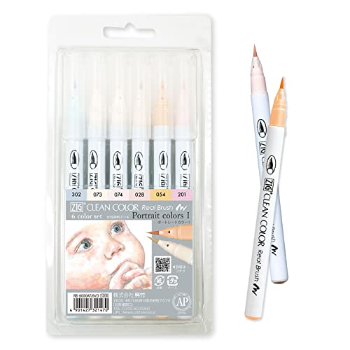 Kuretake ZIG CLEAN COLOR portrait Ⅰ lot de 6 pinceaux véritables pour dessin