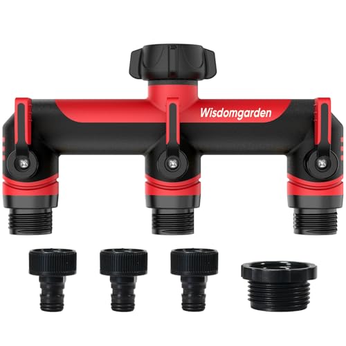 Wisdomgarden Distributore a 3 Vie, distributore dell'Acqua, Doppio Collegamento simultaneo di 3 dispositivi al Rubinetto, Adatto per interruttori di irrigazione e Tubi dell'Acqua, Rosso con Nero
