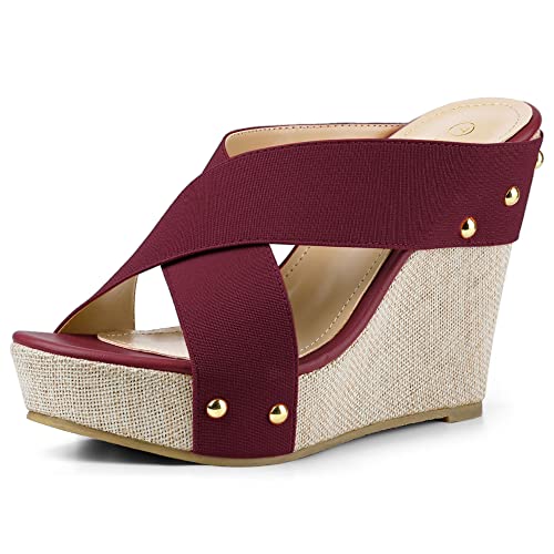 Allegra K Allegra K Women Open Toe Linen Platform Slide Wedge burgundy Sandals 6 M US