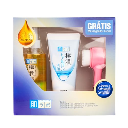 Kit Dupla Limpeza com Massageador Facial - Hada Labo® Cleansing Oil 200ml + Gokujyun Face wash 100g Limpeza Facial Profunda e Gentil - Remove Maquiagem e Hidrata a pele