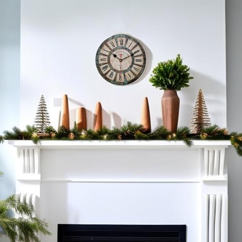 Qukueoy 12 Inch Silent Round Wooden Wall Clock Rustic Country Style thumb #5