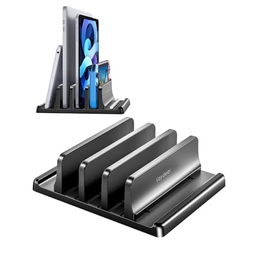 Vaydeer 3-Slot Vertical Laptop Stand Organizer, Laptop Storage Holder Made of Premium ABS Plastics 5 in 1 Design,Desktop Space-Saving Adjustable Desk Organizer for All MacBook/Chromebook/Sur